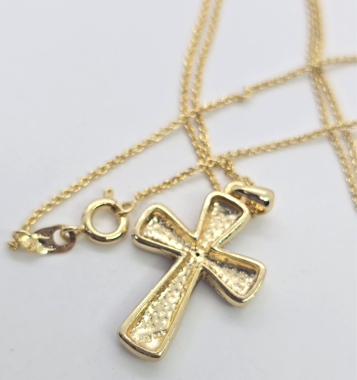 Diamond chip gold plated sterling silver cross FAS vintage retro pendant necklace