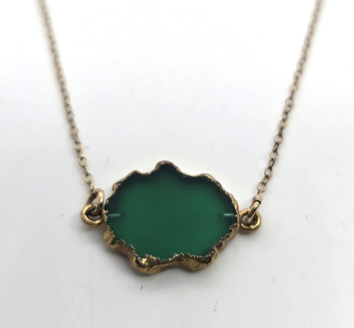 Green Chrysoprase Slice 14k Gold Filled vintage floating pendant necklace