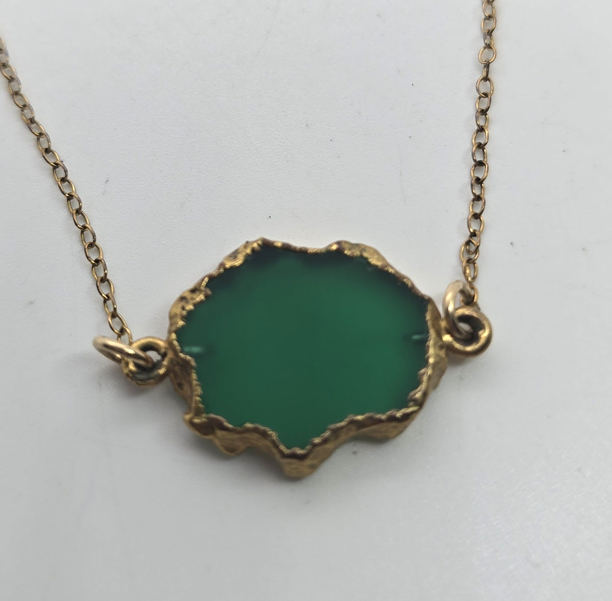 Green Chrysoprase Slice 14k Gold Filled vintage floating pendant necklace