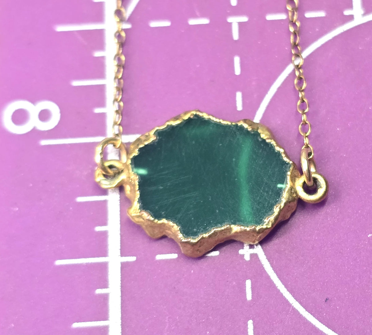 Green Chrysoprase Slice 14k Gold Filled vintage floating pendant necklace