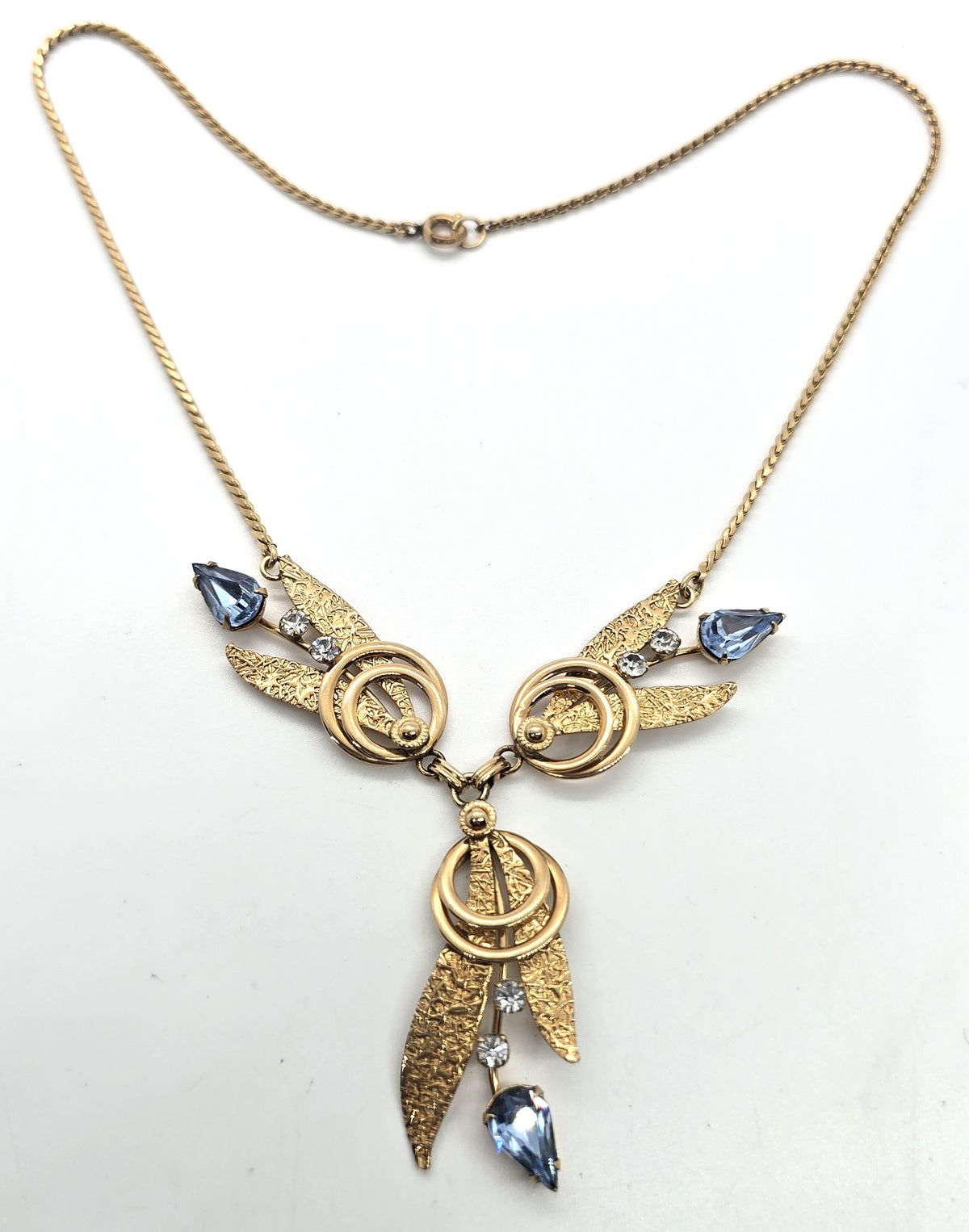 Van Dell Blue Rhinestone 12k Gold Filled vintage rhinestone necklace