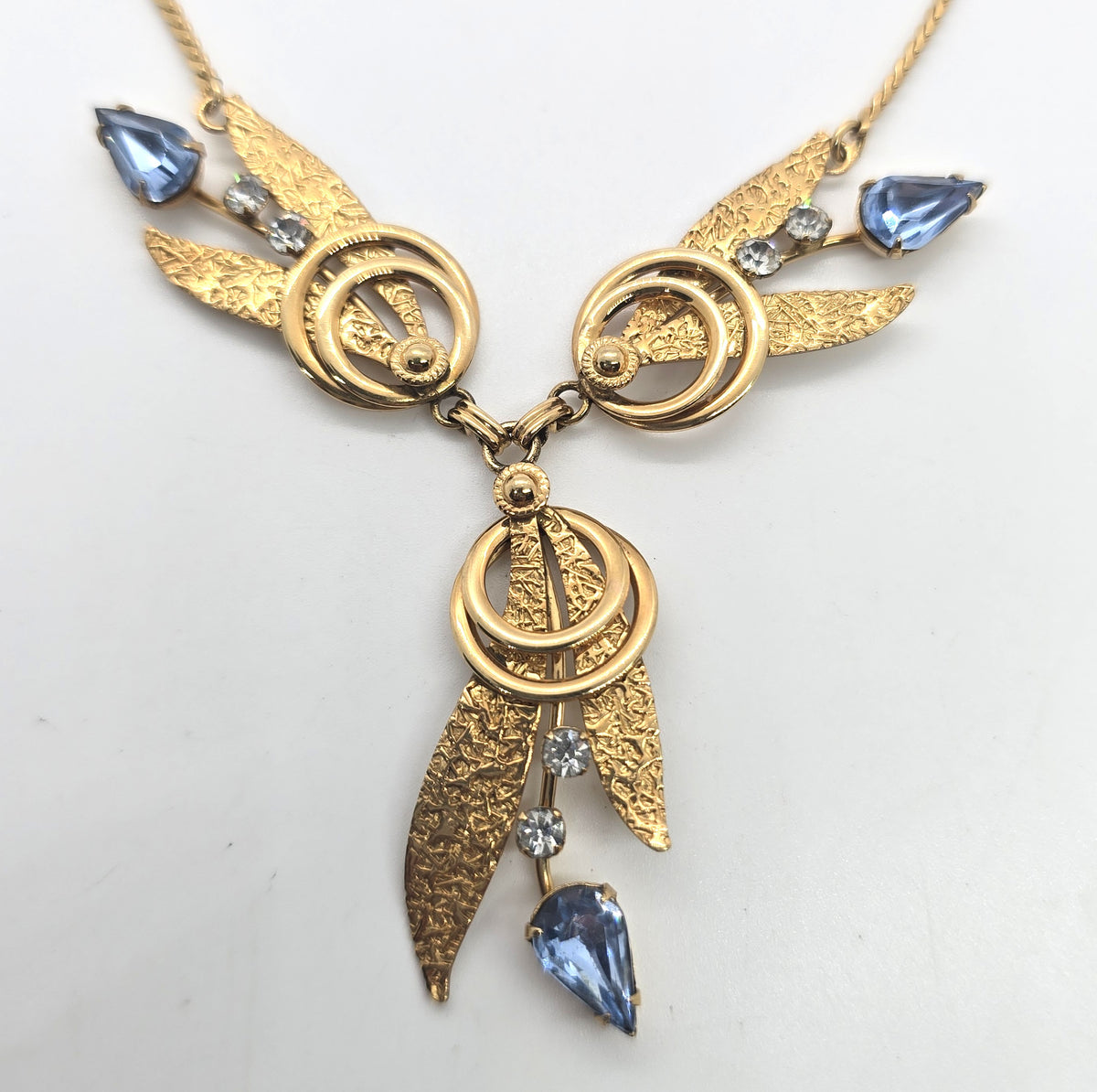 Van Dell Blue Rhinestone 12k Gold Filled vintage rhinestone necklace