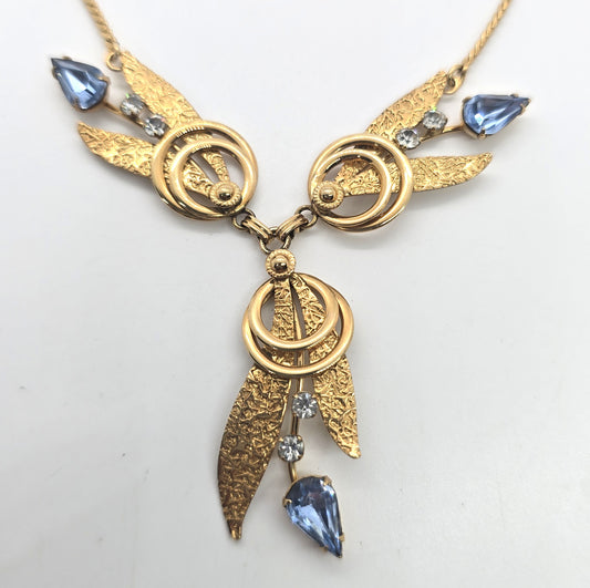 Van Dell Blue Rhinestone 12k Gold Filled vintage rhinestone necklace