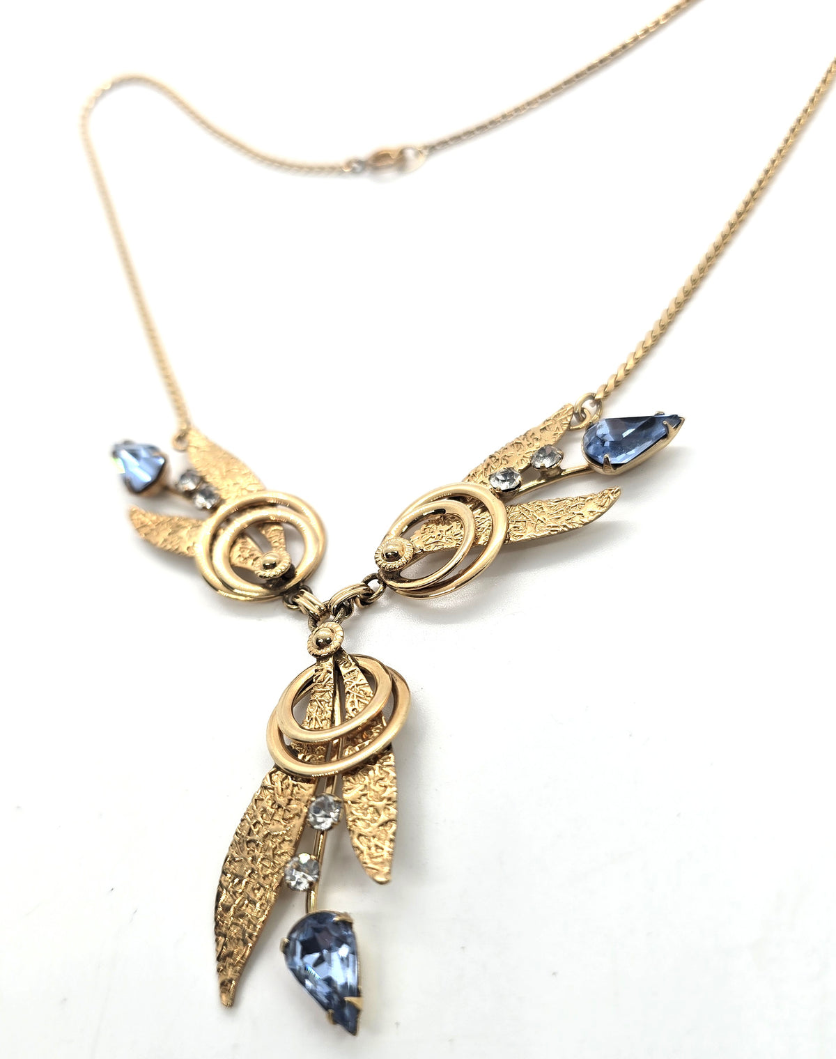 Van Dell Blue Rhinestone 12k Gold Filled vintage rhinestone necklace