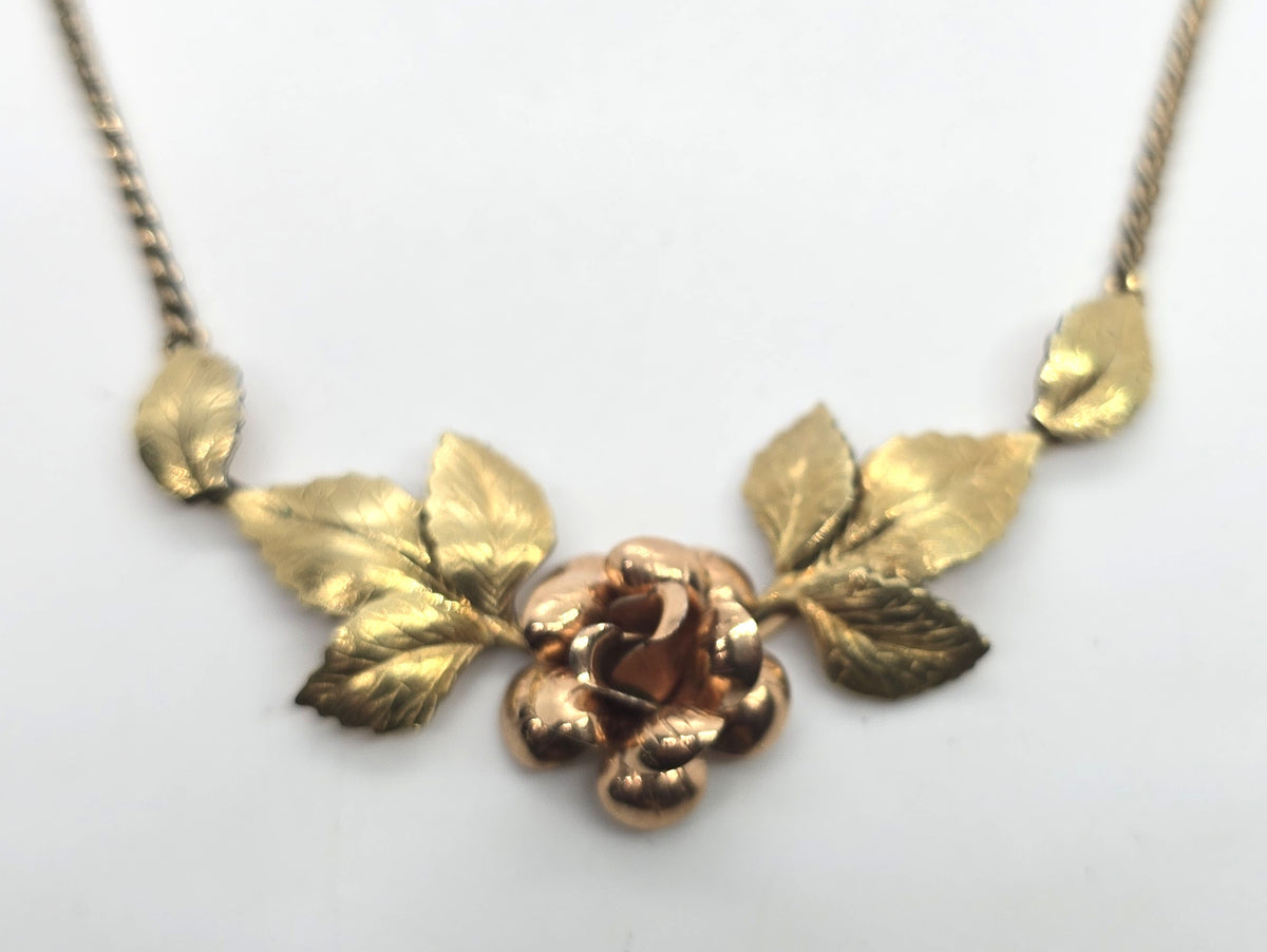 Krementz Rose signed Rose and Yellow Gold Filled vintage statement necklace