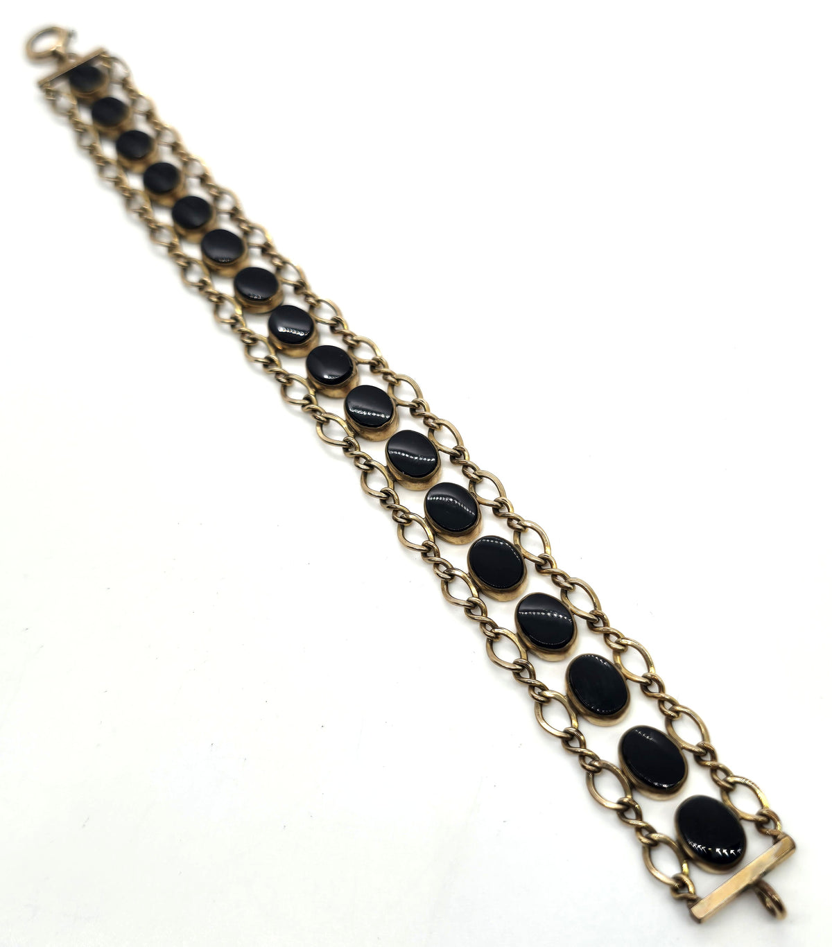 WRE Art Deco Vintage black onyx 12k yellow gold filled vintage signed bracelet