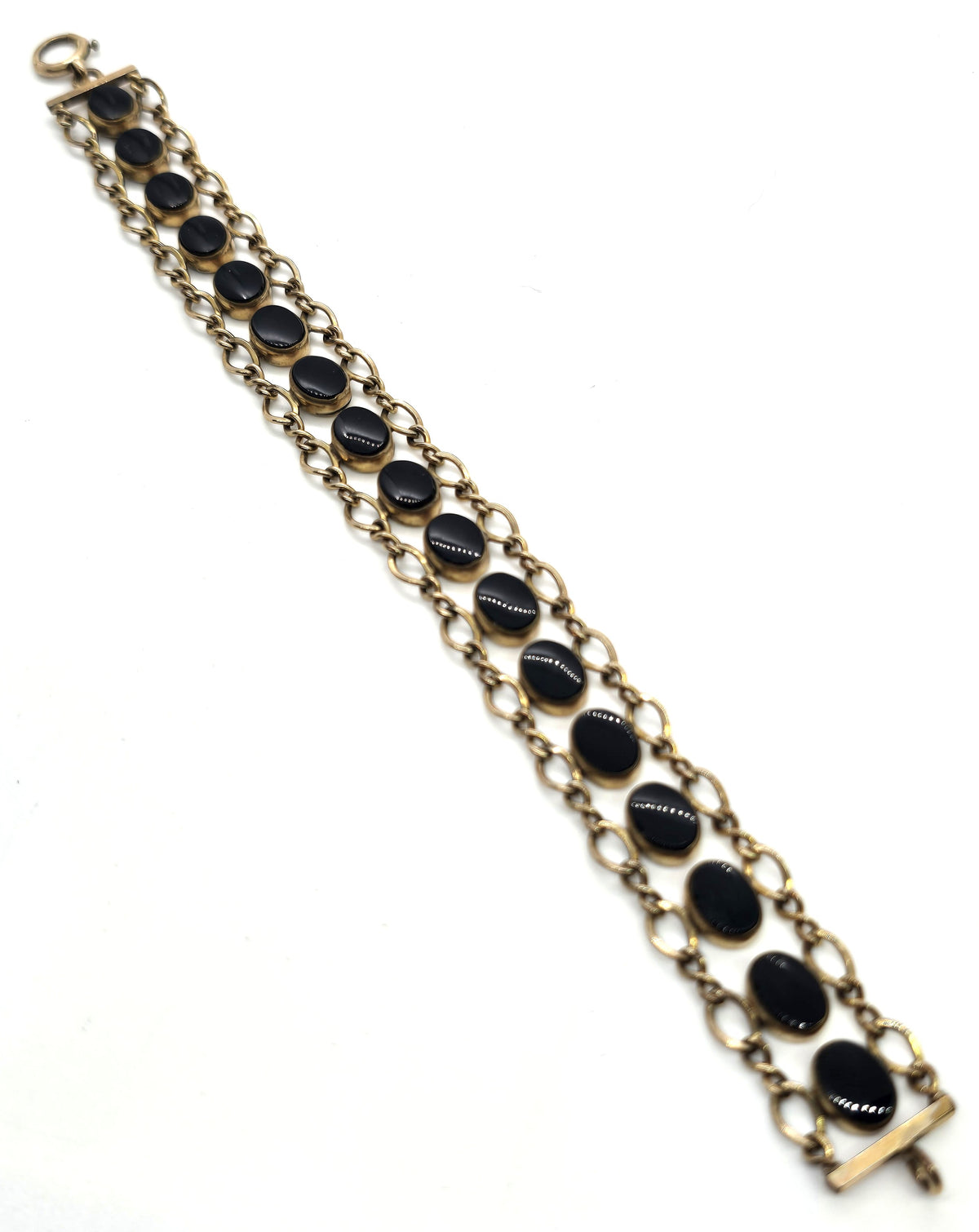 WRE Art Deco Vintage black onyx 12k yellow gold filled vintage signed bracelet