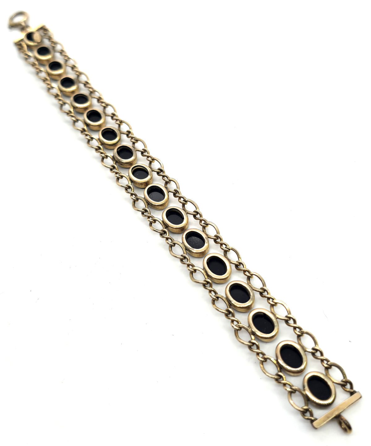 WRE Art Deco Vintage black onyx 12k yellow gold filled vintage signed bracelet