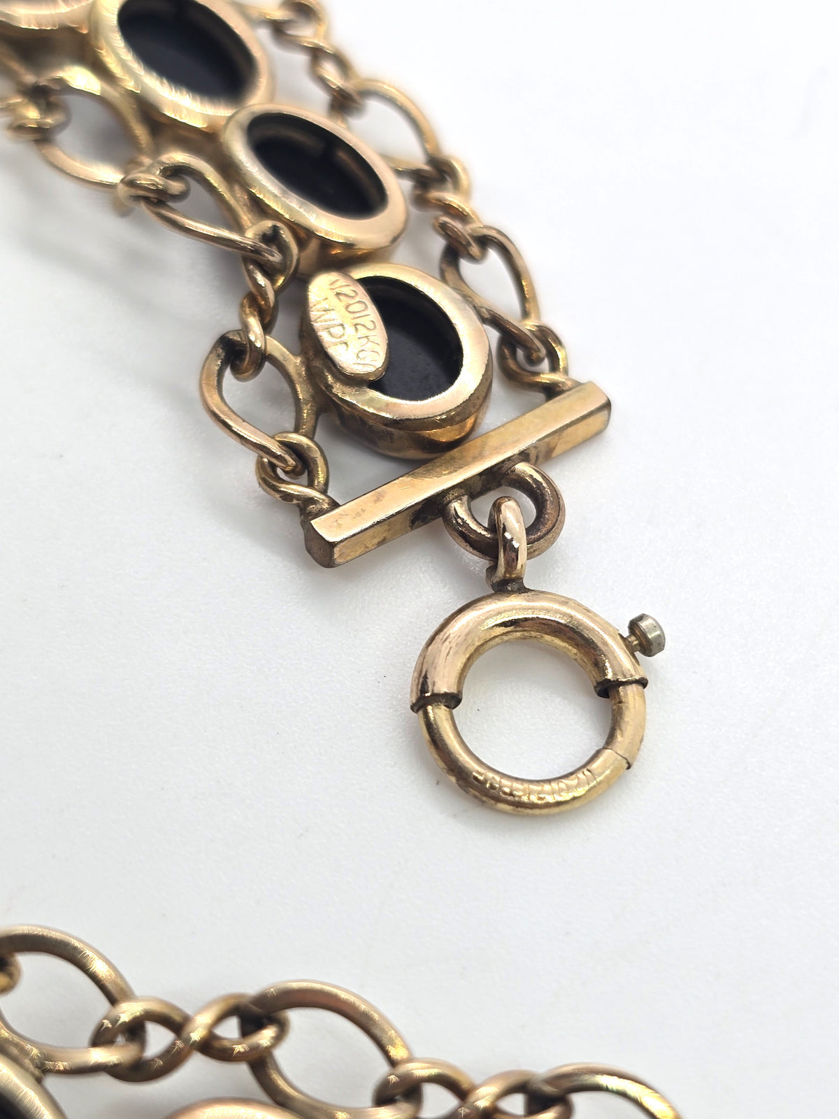 WRE Art Deco Vintage black onyx 12k yellow gold filled vintage signed bracelet