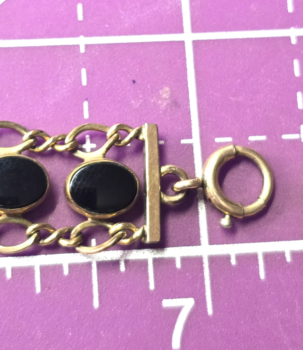 WRE Art Deco Vintage black onyx 12k yellow gold filled vintage signed bracelet