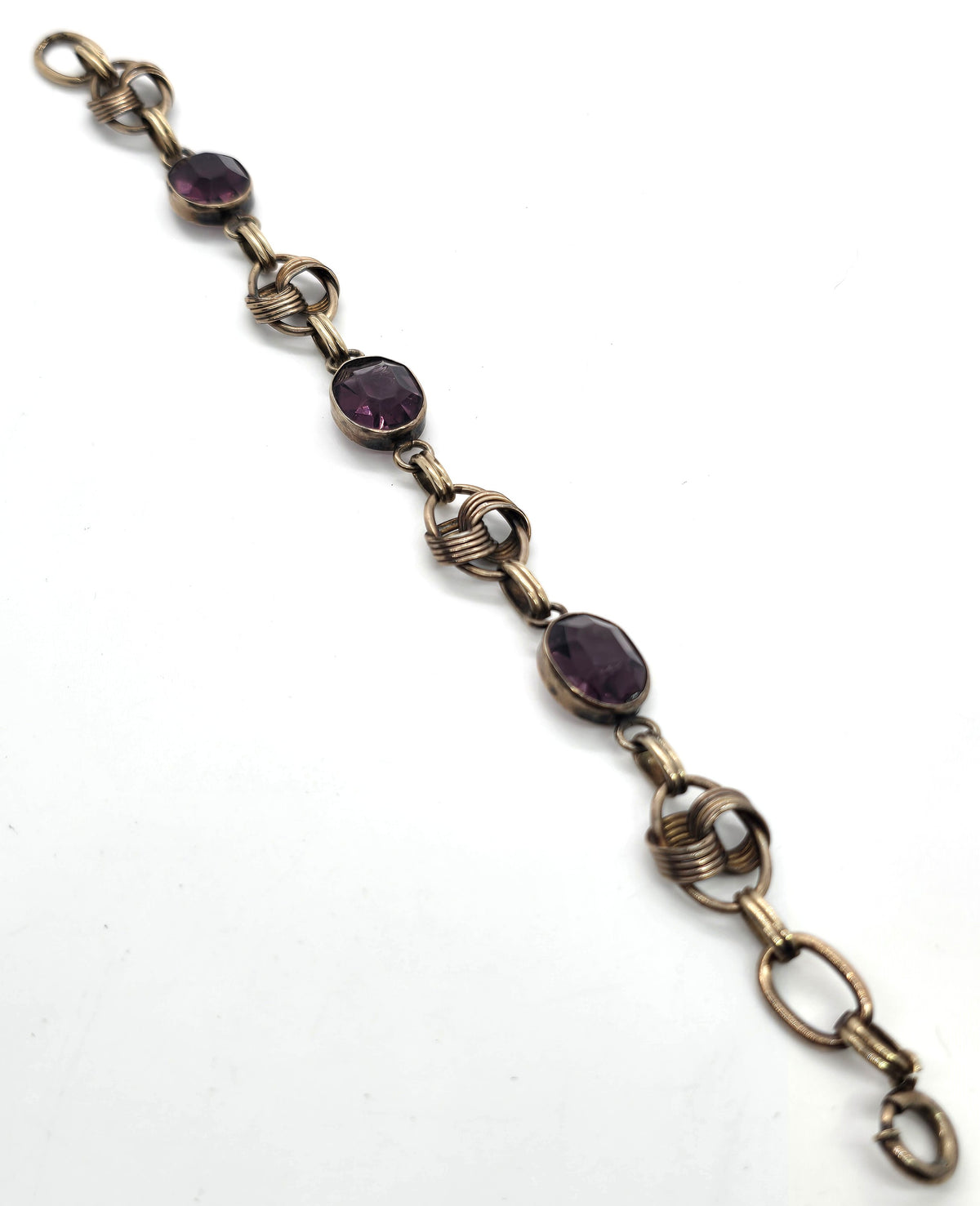 Walter Lampl Carl Art purple art glass vintage 12k yellow gold filled Art Deco bracelet
