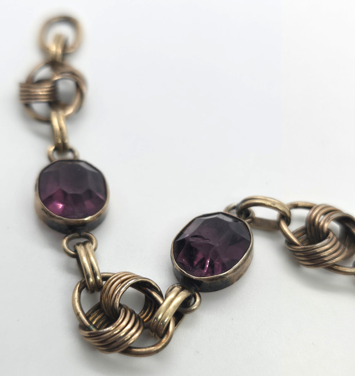 Walter Lampl Carl Art purple art glass vintage 12k yellow gold filled Art Deco bracelet