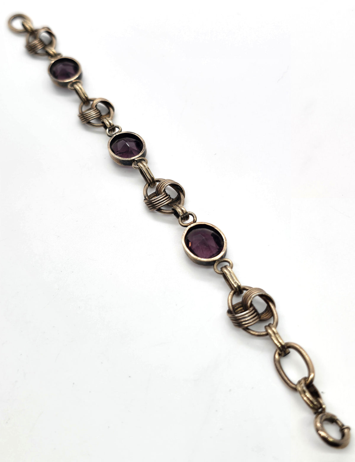 Walter Lampl Carl Art purple art glass vintage 12k yellow gold filled Art Deco bracelet