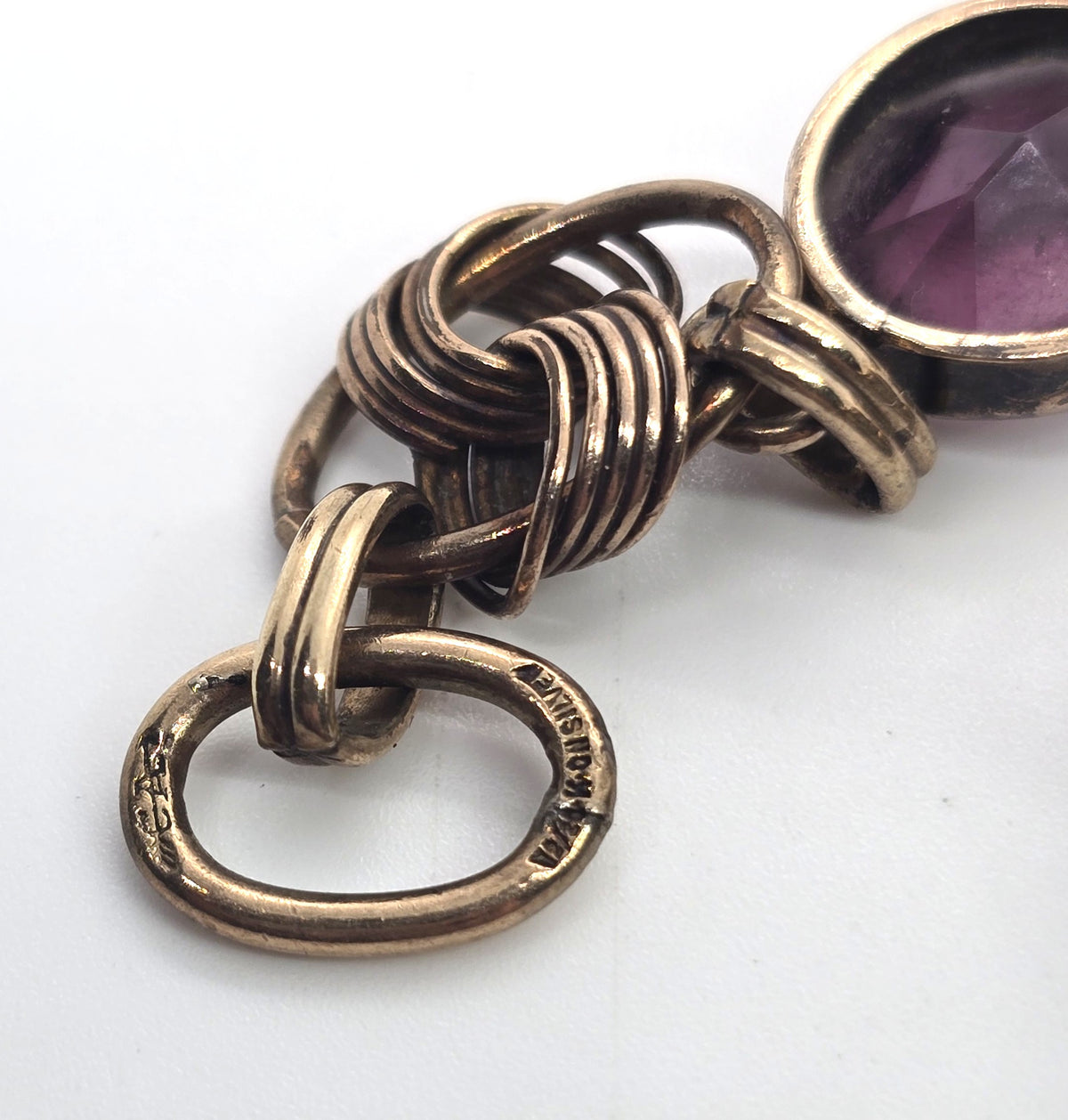 Walter Lampl Carl Art purple art glass vintage 12k yellow gold filled Art Deco bracelet