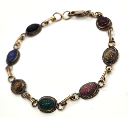 Carla Scarab carved gemstone 12k yellow Gold filled vintage signed bracelet