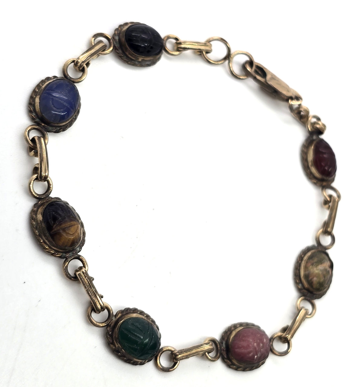 Carla Scarab carved gemstone 12k yellow Gold filled vintage signed bracelet
