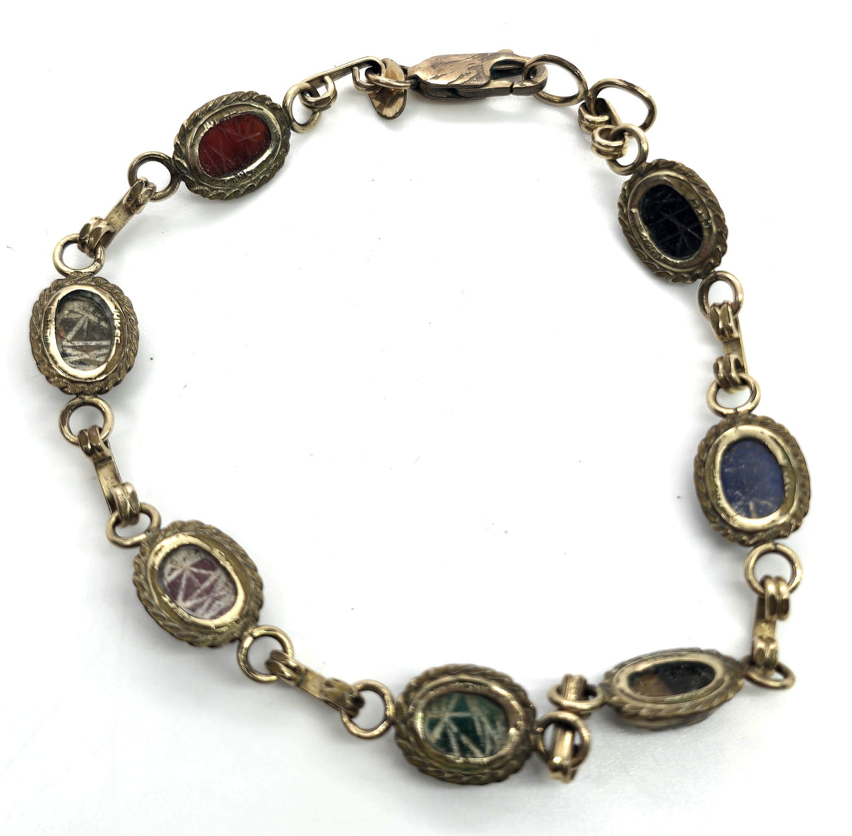 Carla Scarab carved gemstone 12k yellow Gold filled vintage signed bracelet