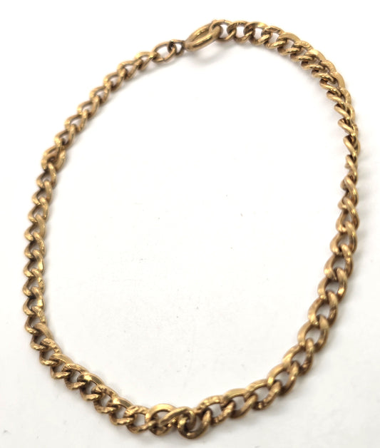 Art Deco Antique stamped link yellow gold filled curb chain bracelet 7.5 inches