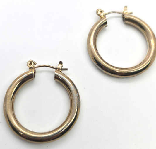 Gold toned retro vintage lever back tube hoop earrings
