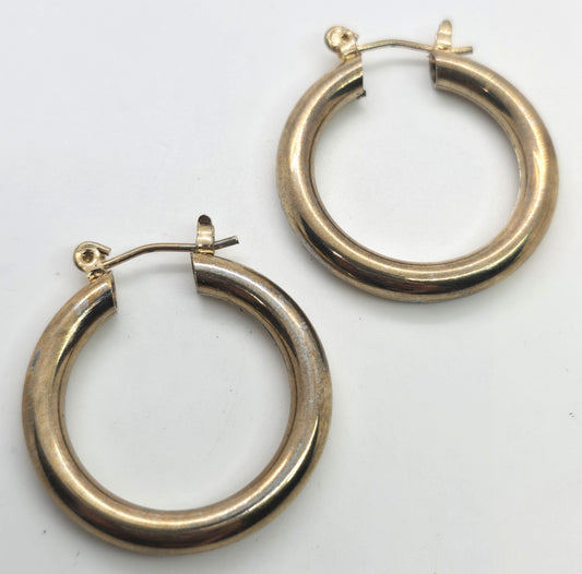 Gold toned retro vintage lever back tube hoop earrings