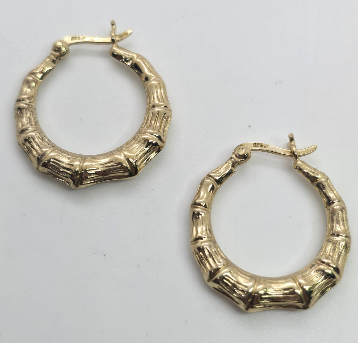 Gold over sterling silver vermeil bamboo lever back vintage hoop earrings
