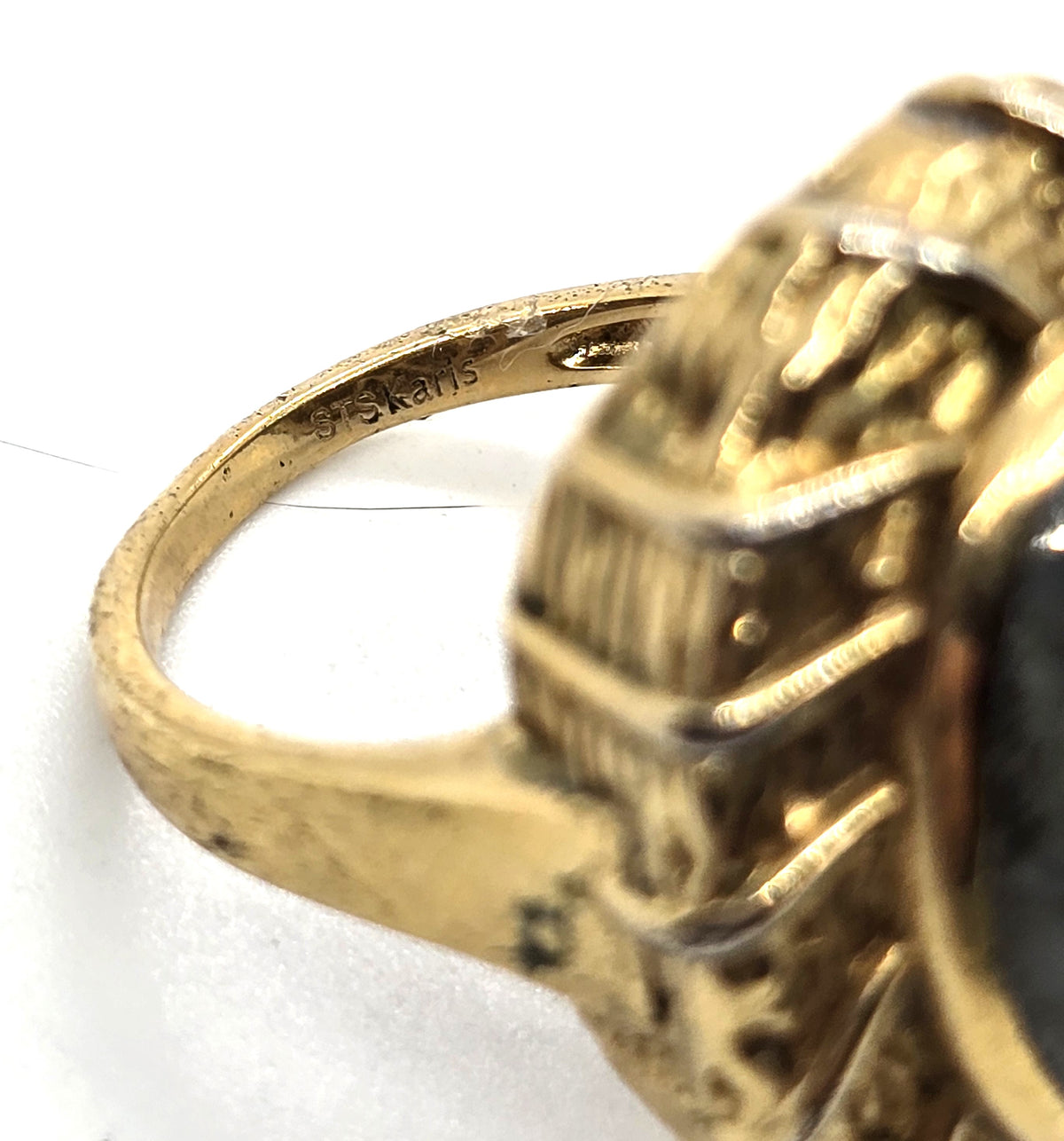 Karis STS faceted sunset labradorite gold toned signed ring size 9