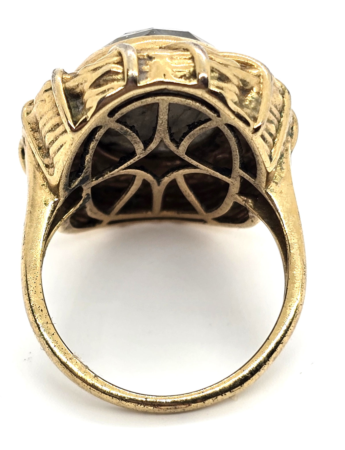 Karis STS faceted sunset labradorite gold toned signed ring size 9