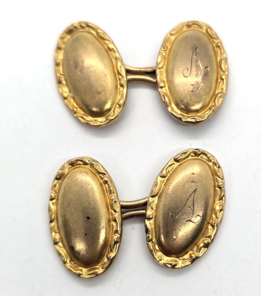 Antique Victorian yellow gold filled vintage monogram A cufflinks