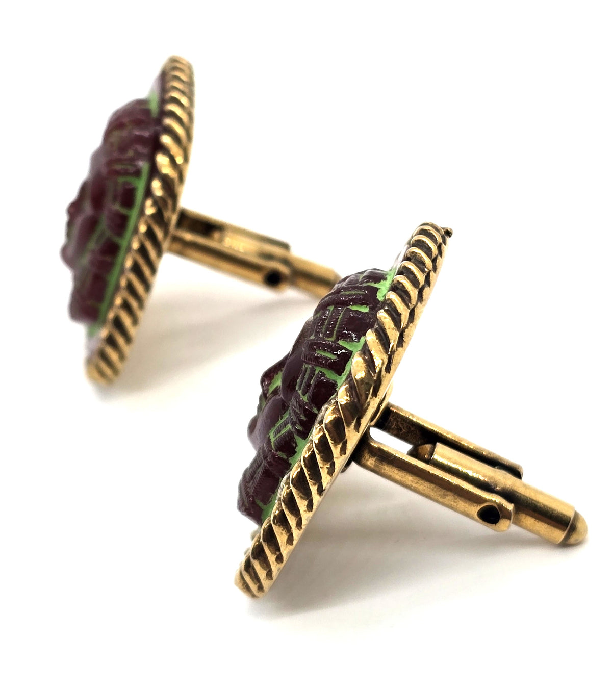 King Tut Egyptian revival vintage molded glass large vintage cufflinks *CHIP*