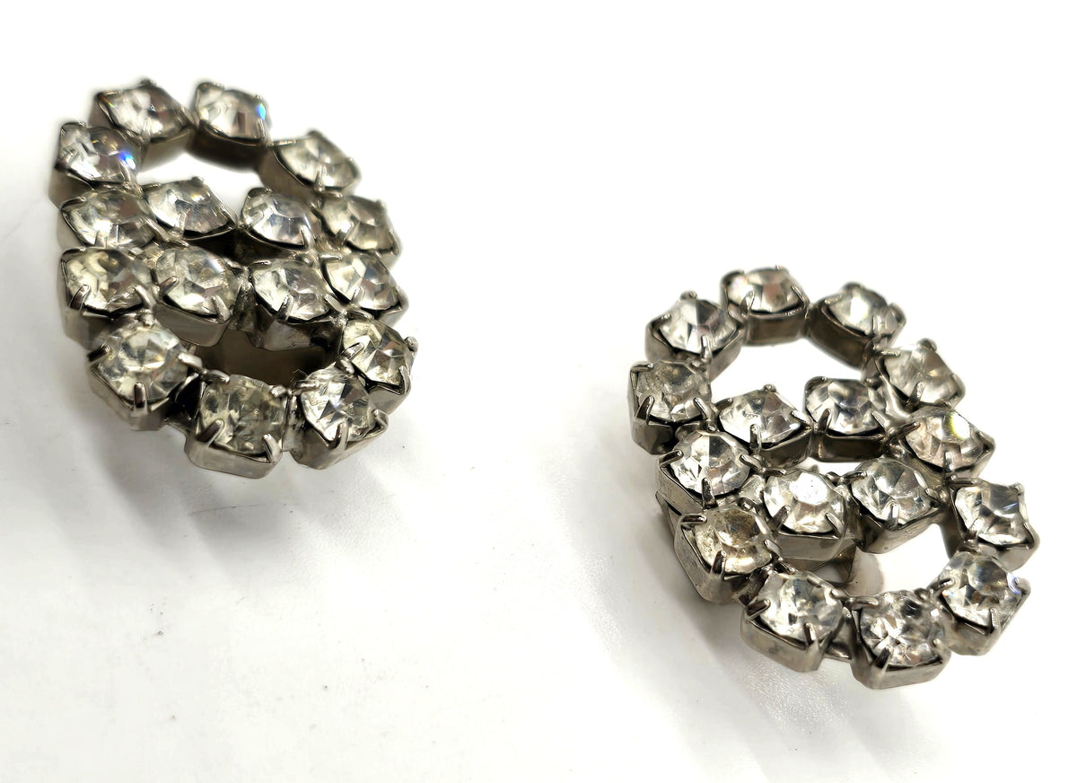 Art Deco clear rhinestone antique shoe clips pair set