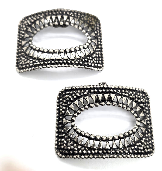 Art Deco French pressed metal Sacred Geometry oval mouth antique shoe clips pair