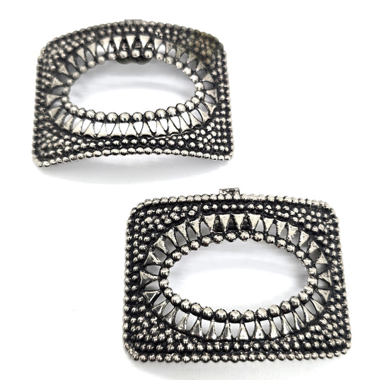 Art Deco French pressed metal Sacred Geometry oval mouth antique shoe clips pair