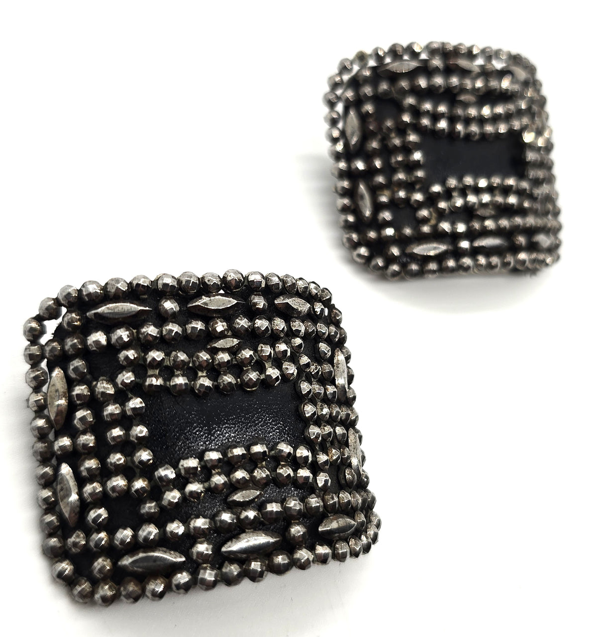 Holfast Victorian French Steel Cut marquis pattern antique shoe clips pair