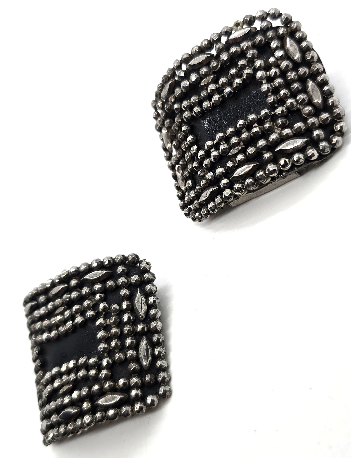 Holfast Victorian French Steel Cut marquis pattern antique shoe clips pair