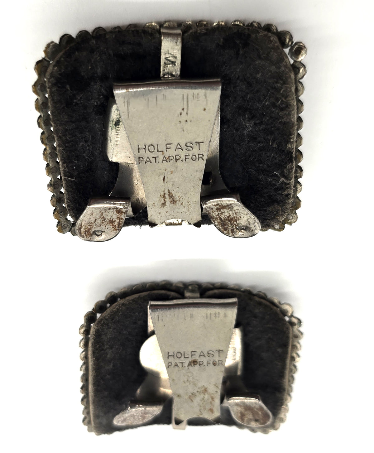 Holfast Victorian French Steel Cut marquis pattern antique shoe clips pair