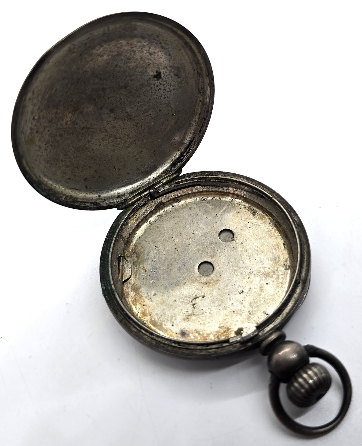 Victorian silver plated etched military hunting motif antique pocket watch case