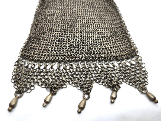Victorian bullet kiss clasp mesh silver toned antique chatelaine clutch purse