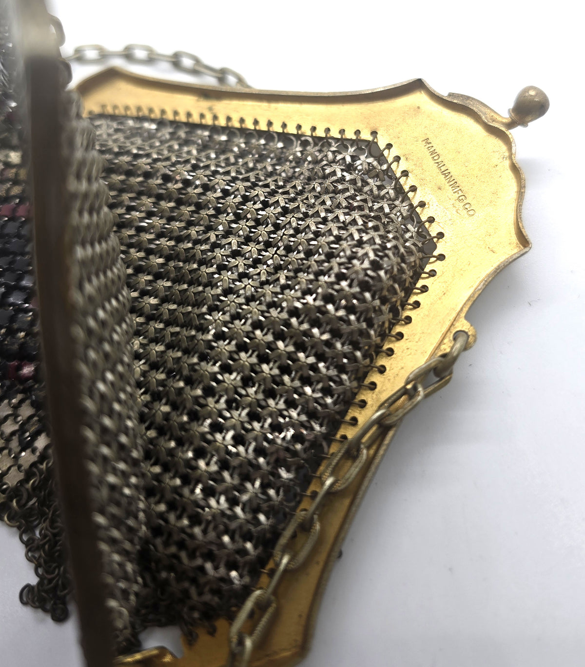 Mandalian Manufacturing Co. antique mesh black & red enamel clutch purse