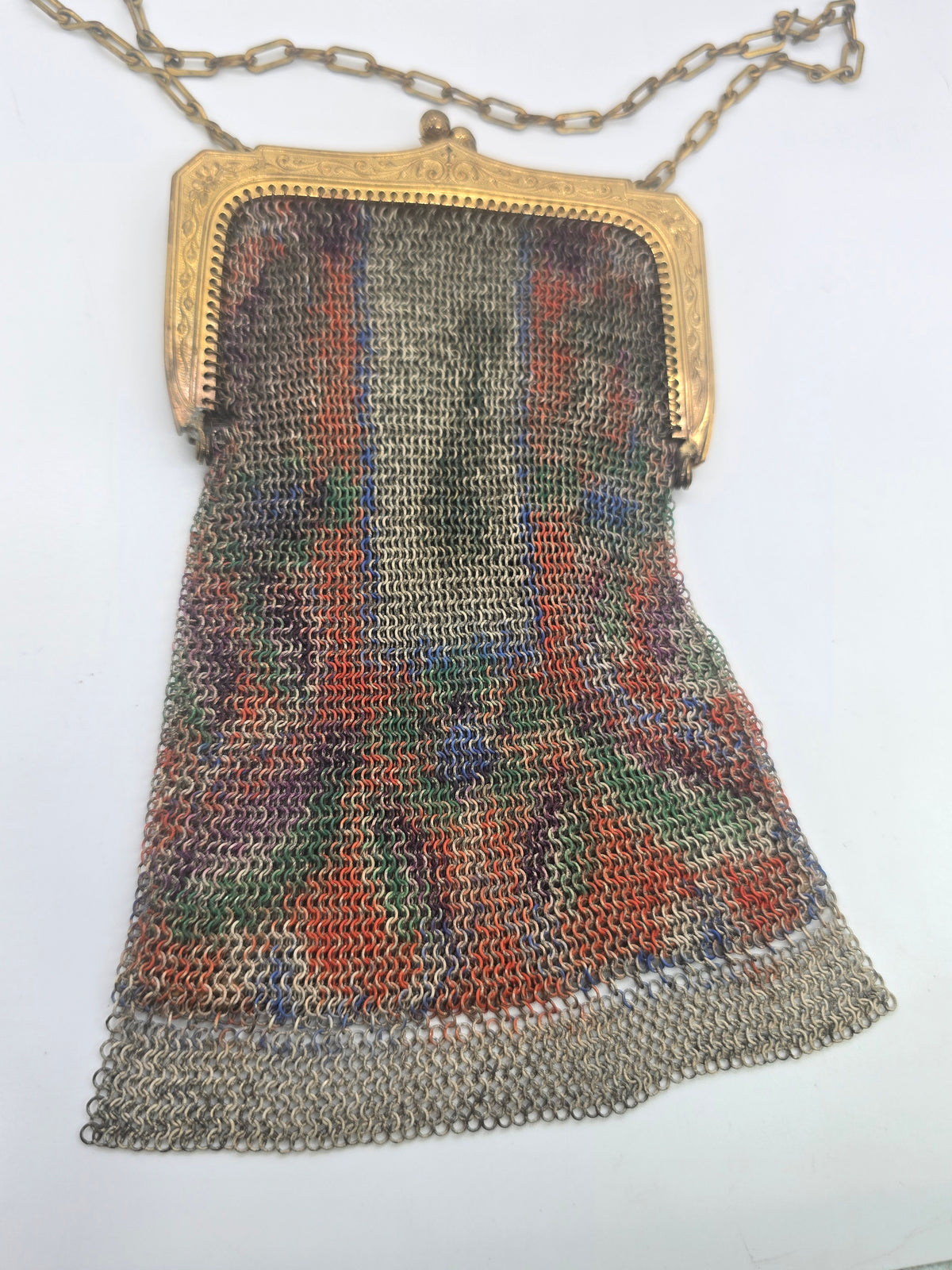 Whiting and Davis antique Art Deco mesh colorful enamel clutch purse