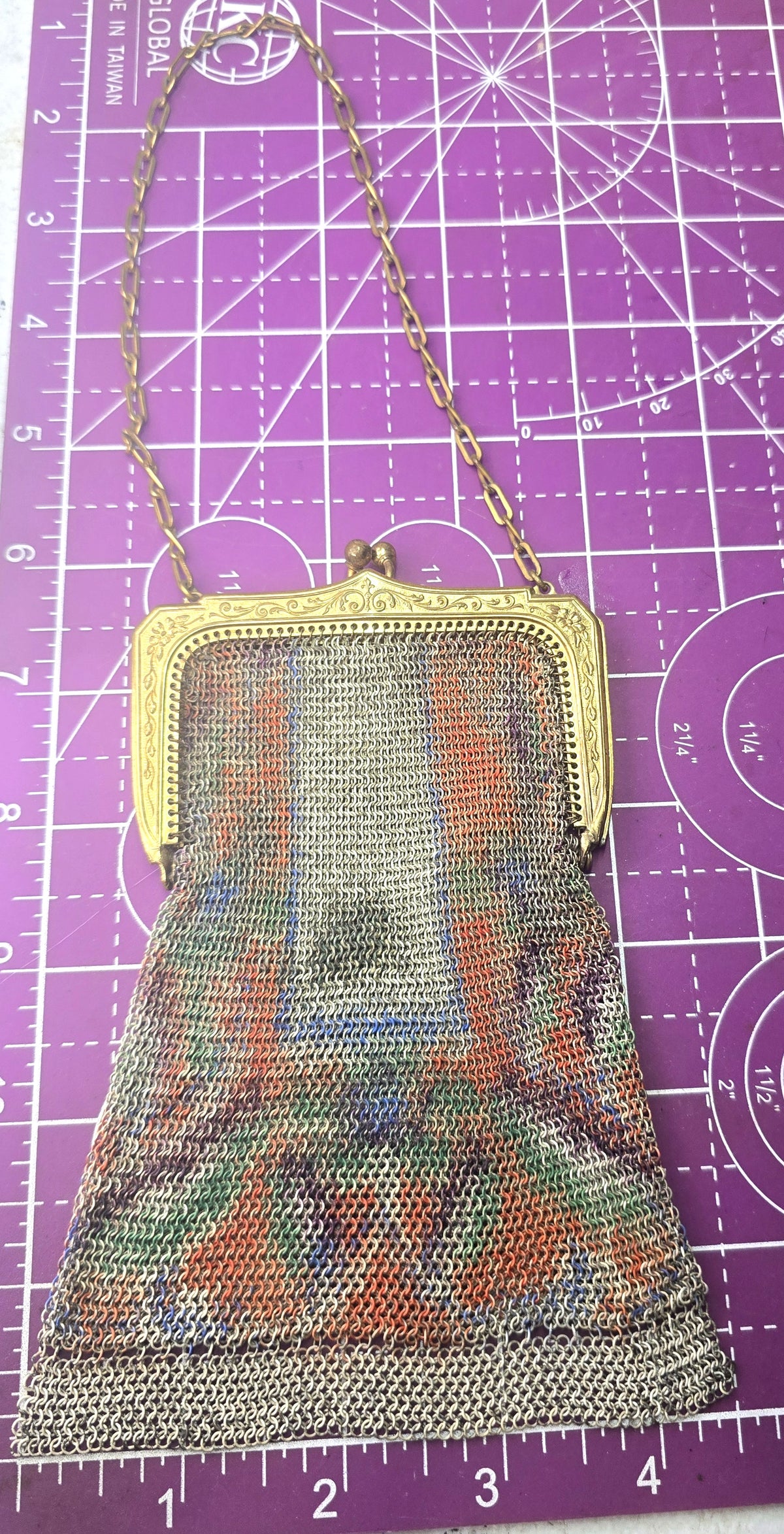 Whiting and Davis antique Art Deco mesh colorful enamel clutch purse