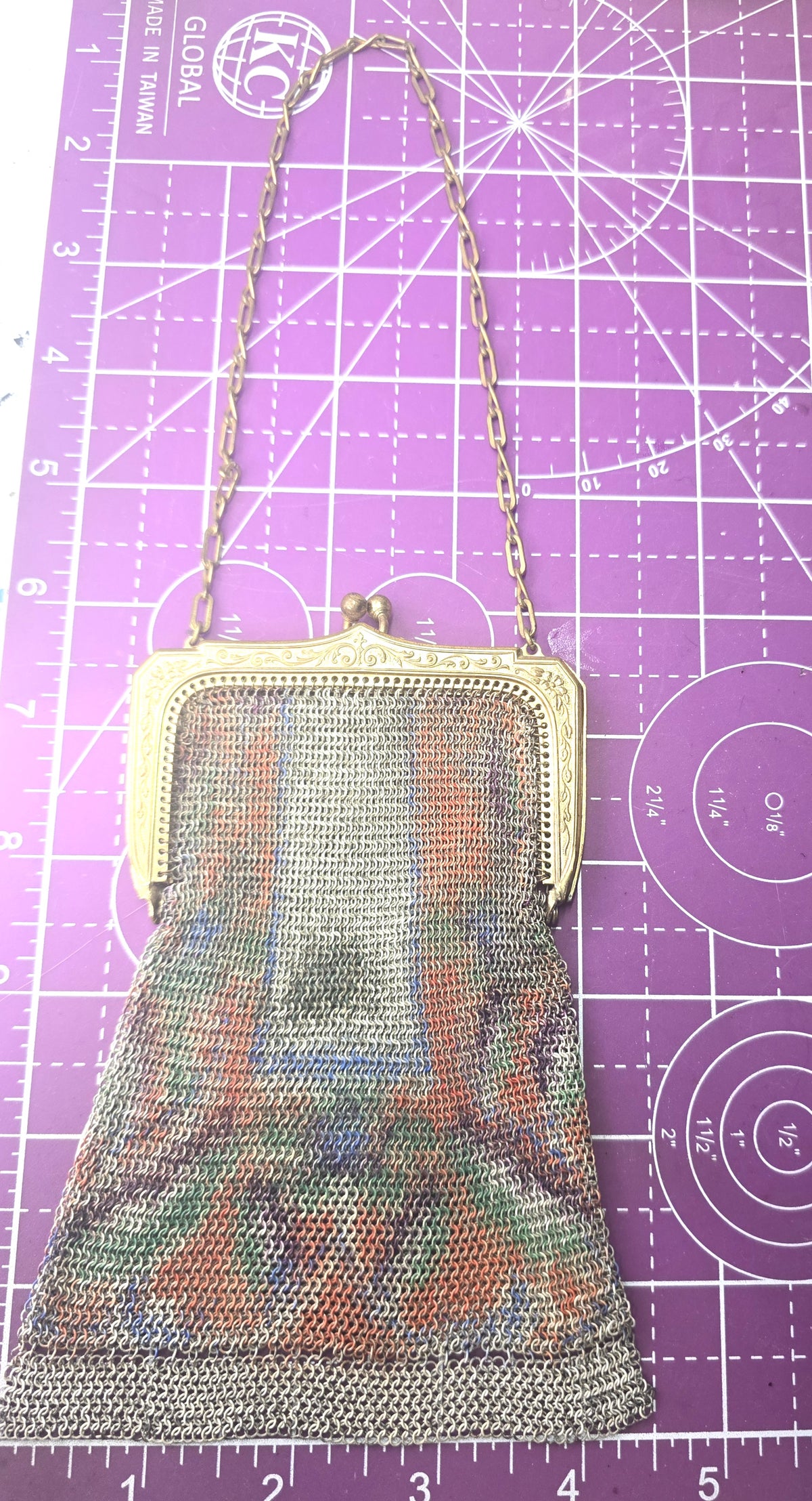 Whiting and Davis antique Art Deco mesh colorful enamel clutch purse