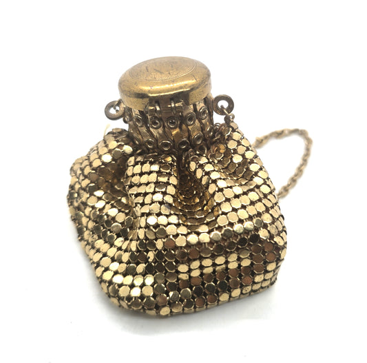 Vintage retro gold mesh expanding accordion-style top beggars bag purse
