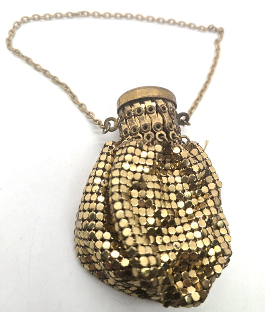 Vintage retro gold mesh expanding accordion-style top beggars bag purse
