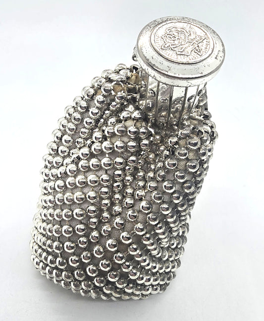 L'Paige Vintage retro silver mesh expanding accordion-style top beggars bag