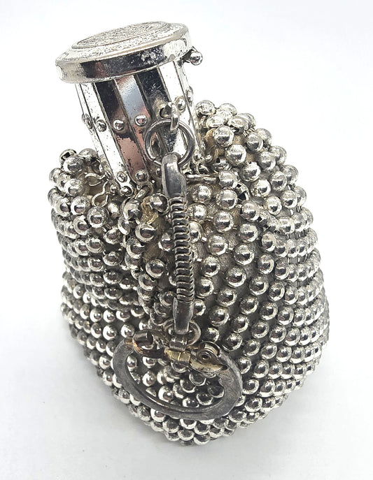 L'Paige Vintage retro silver mesh expanding accordion-style top beggars bag