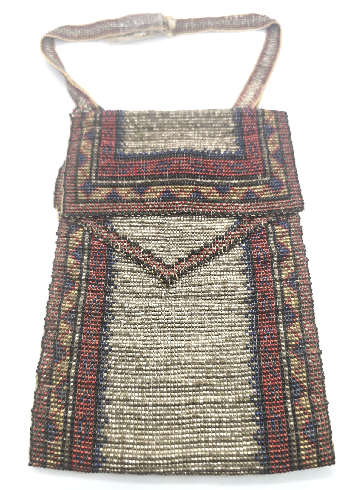 Art Deco hand beaded hand made antique satin purse Repaired strap