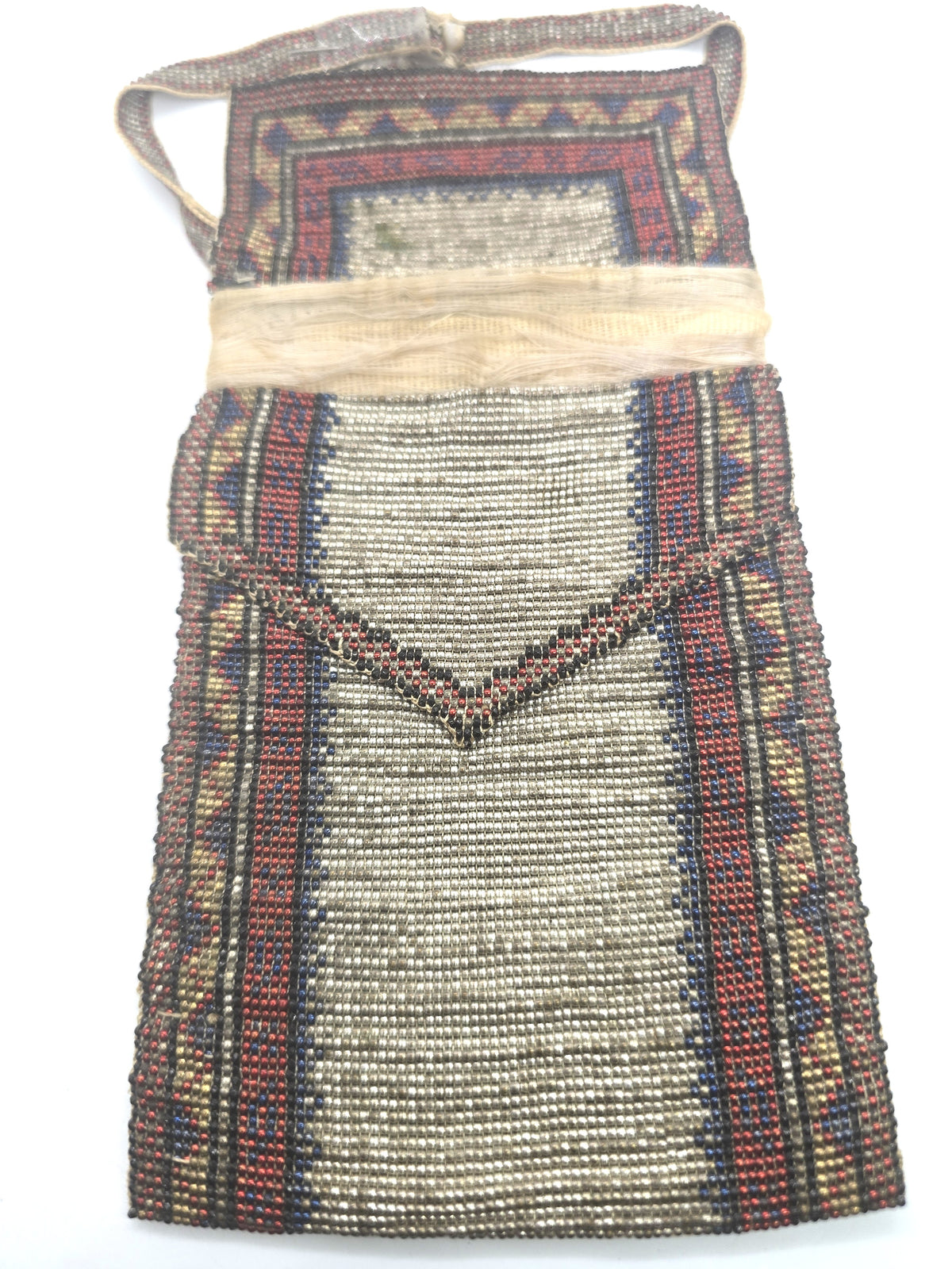 Art Deco hand beaded hand made antique satin purse Repaired strap