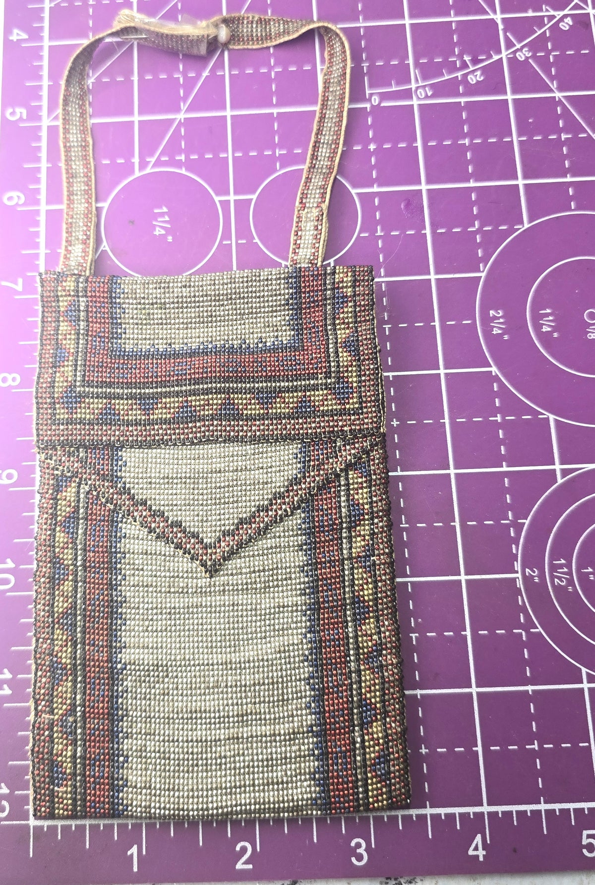Art Deco hand beaded hand made antique satin purse Repaired strap