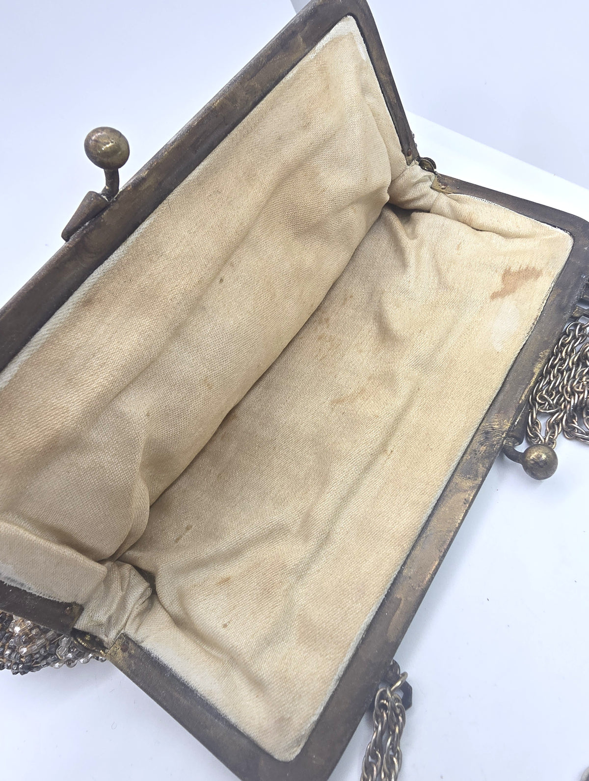 Victorian French Steel Cut seed beaded silk lined antique clutch purse