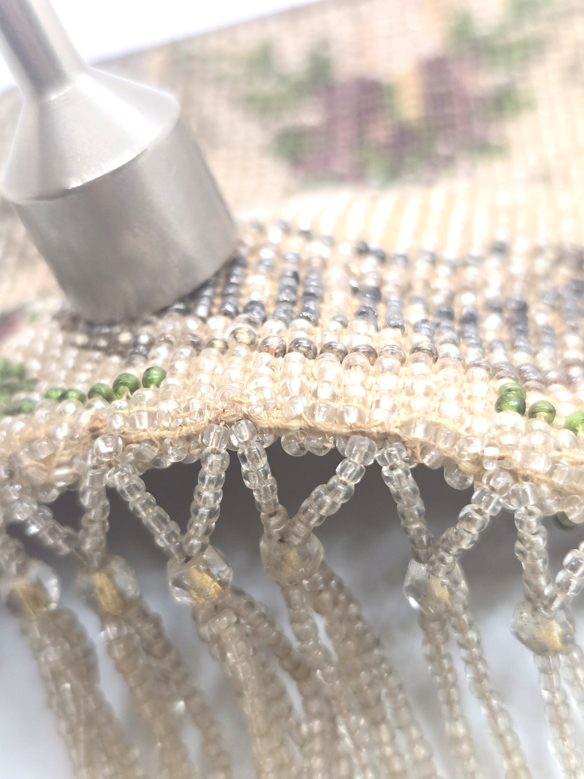 Victorian French Steel Cut seed beaded silk lined antique clutch purse